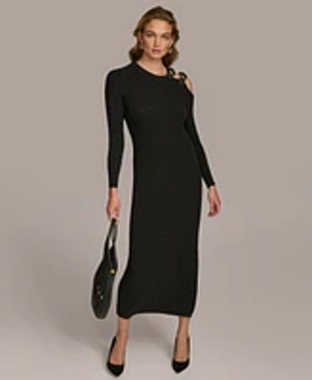 Donna Karan New York Women's Cut-Out Buckle-Strap Old Money Midi Dress Black S